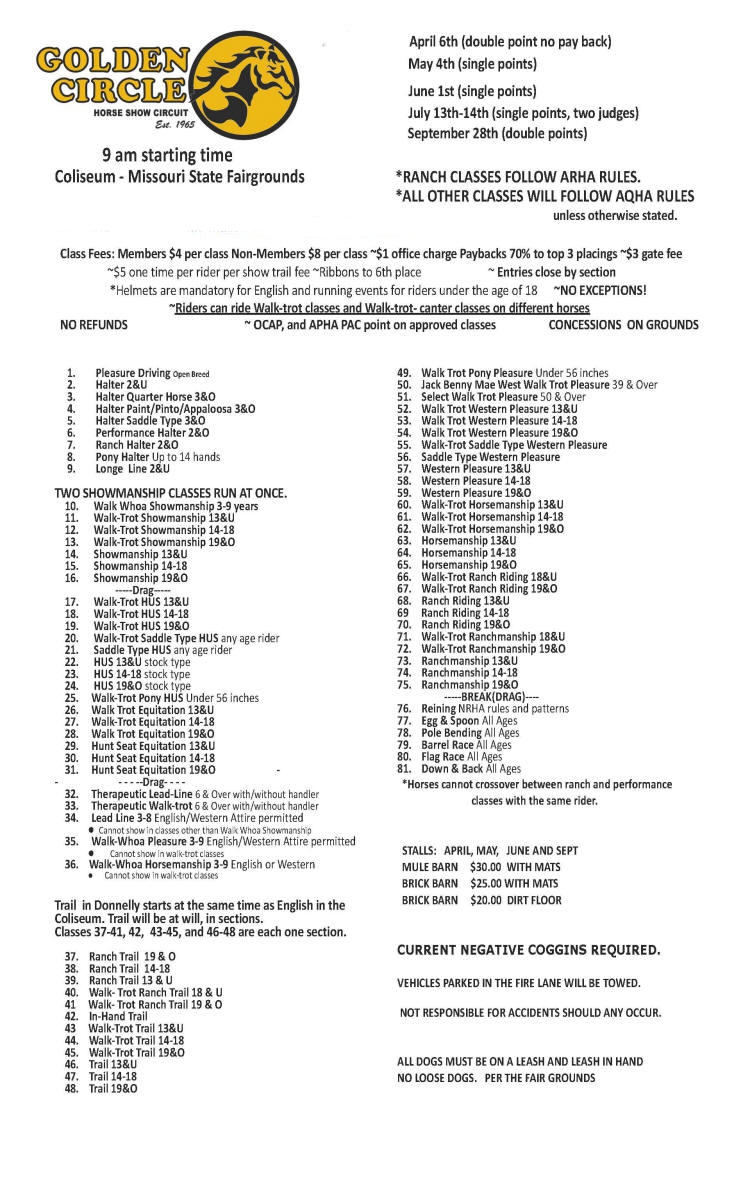 2024 Golden Circle Horse Show Circuit Shows on